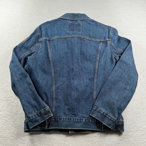 Levi "Heart On My Sleeve" Trucker Jacket Mens Medium Blue Denim Cotton - Picture 3 of 8